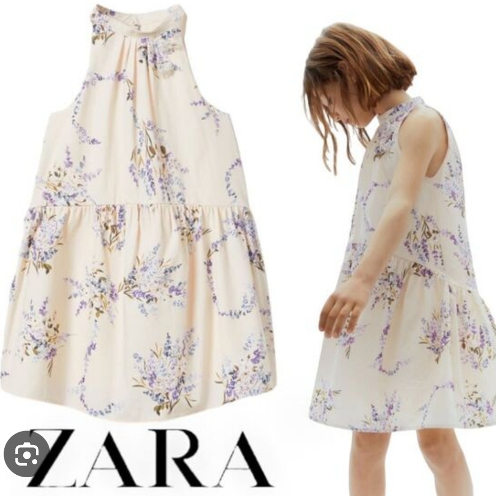 NWOT Zara Girls Cream and Purple Floral Dress